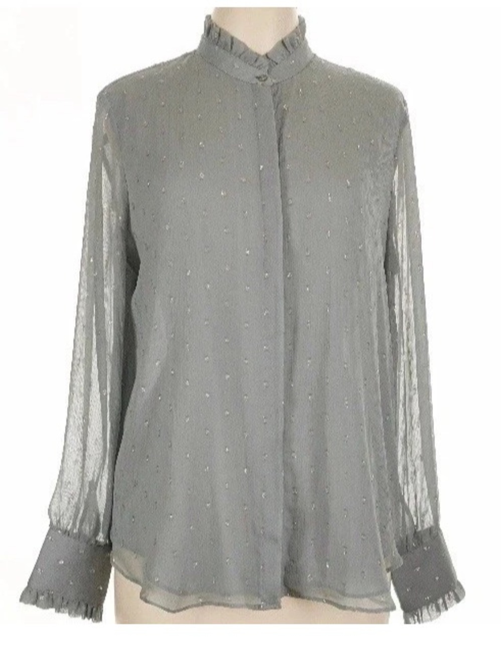 Ann Taylor Grey Silver Shimmer Long Sleeve Chiffon Blouse Office Evenings Casual
